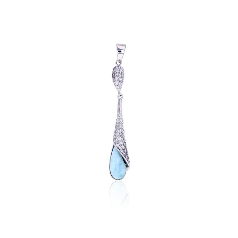 925 Sterling Silver Larimar Covered CZ Drop Pendant 2.8 gm